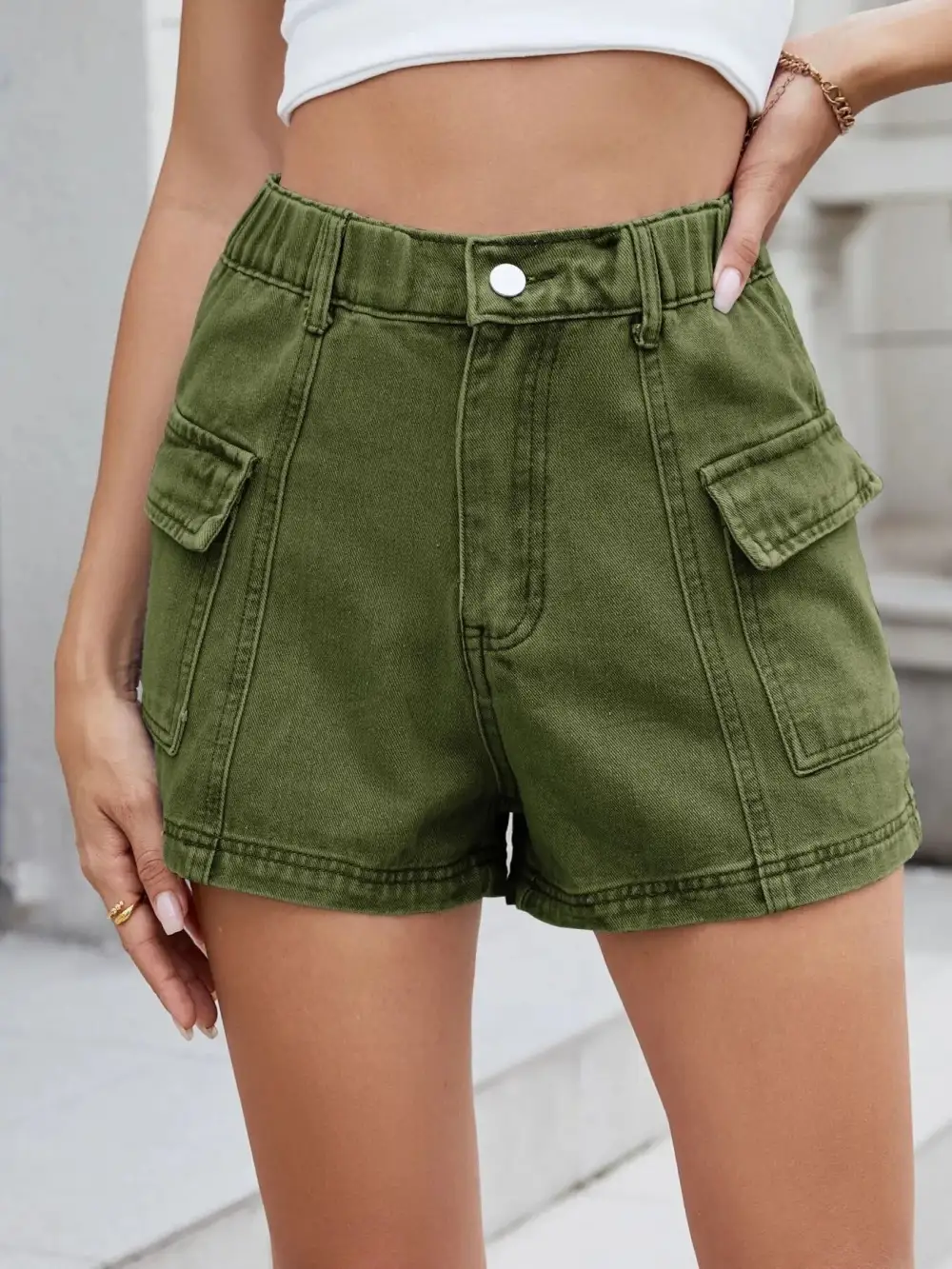 High Waist Cargo Shorts Denim Pants