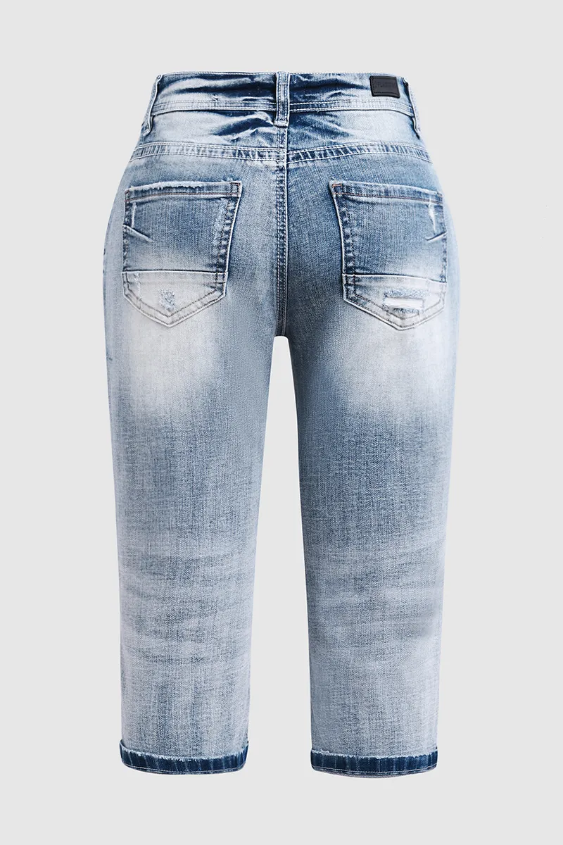 Ripped Low Waist Capris Jeans
