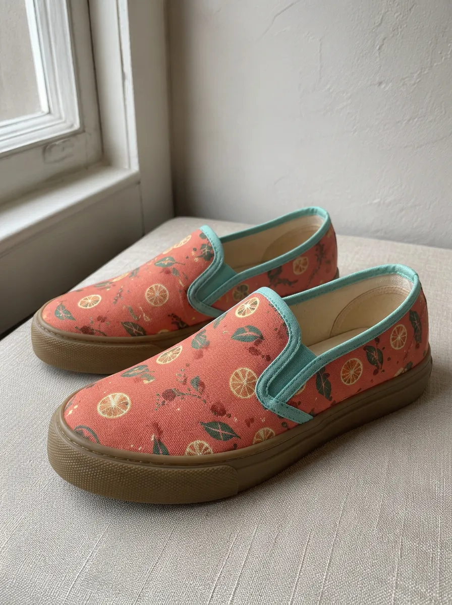Women's Citrus Fruit Orange Slice Printed Canvas Slip-on Shoes