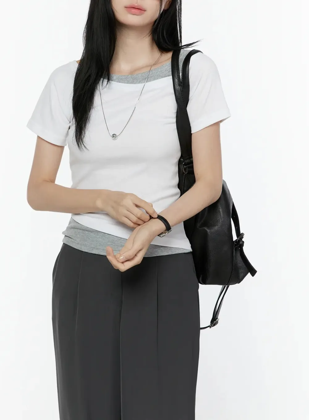 Color Contrast Asymmetric Short Sleeve Top