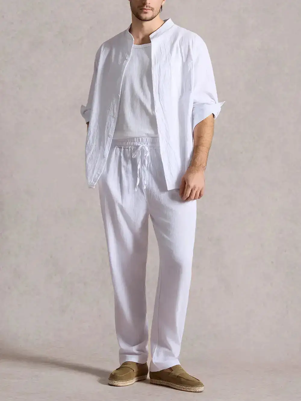 Linen Long Sleeve Elastic Waist Wide Leg Set Slow Living Linen Ensemble
