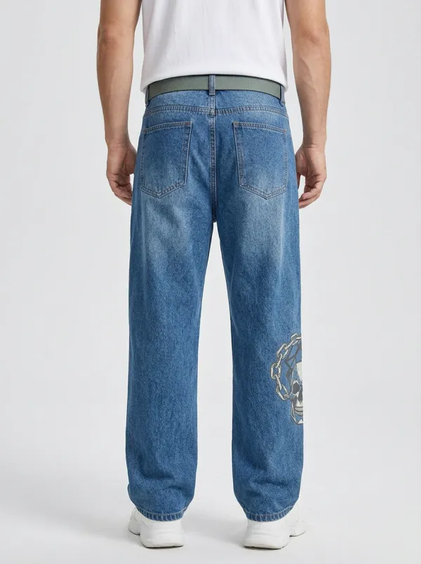 Men's Streetwear Skull Chain Graphic Jeans