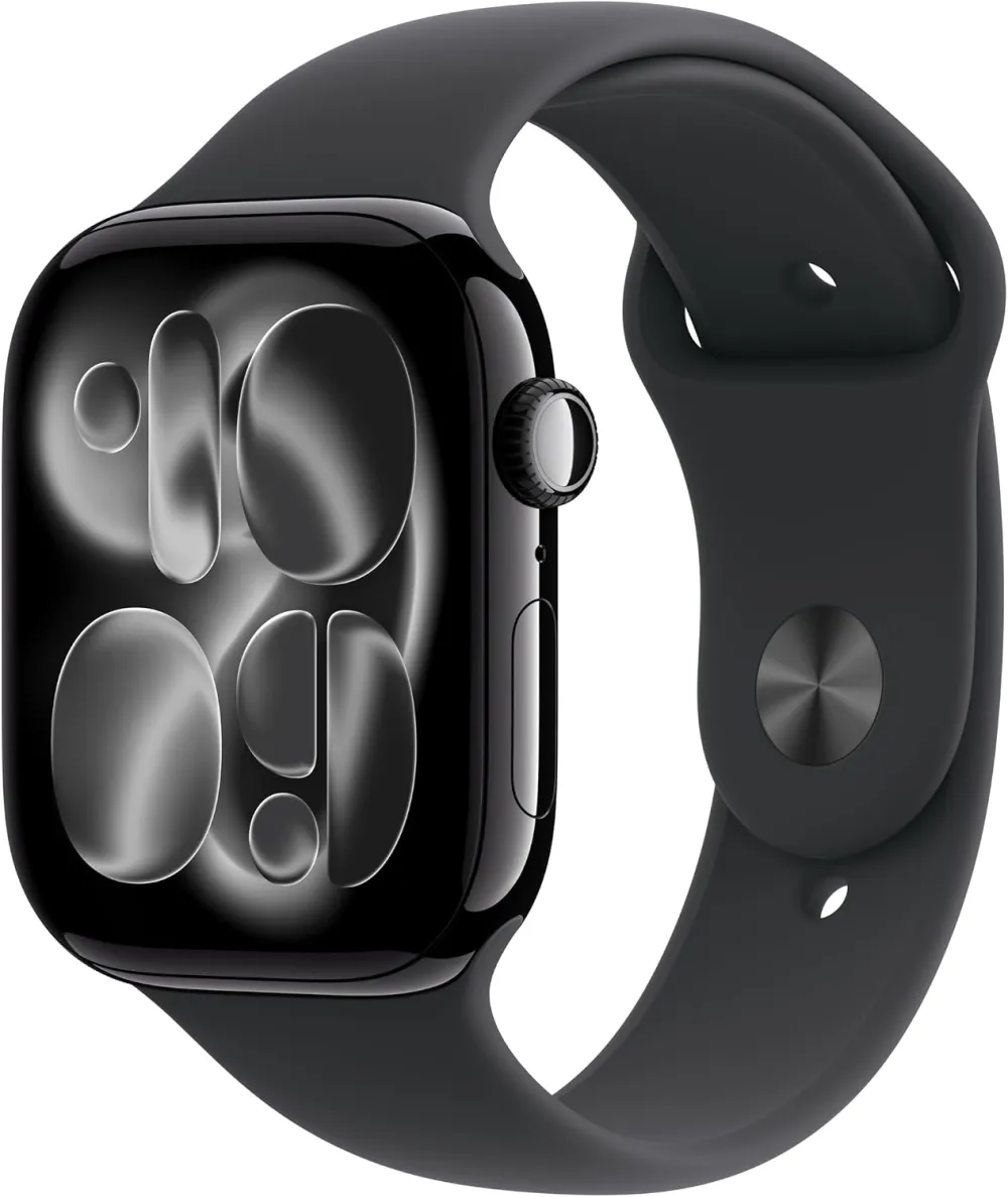 Apple Watch Series 11 [GPS 42mm] Smartwatch with Jet Black Aluminum Case with Black Sport Band - S/M. Sleep Score, Fitness Tracker, Health Monitoring, Always-On Display, Water Resistant