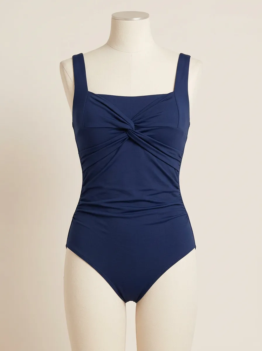Refined Design Twist-Front Ruched One-Piece Swimsuit