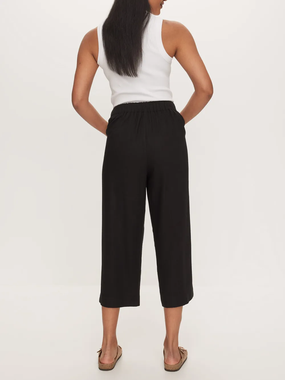 Simple Solid Color Cropped Wide-Leg Pants
