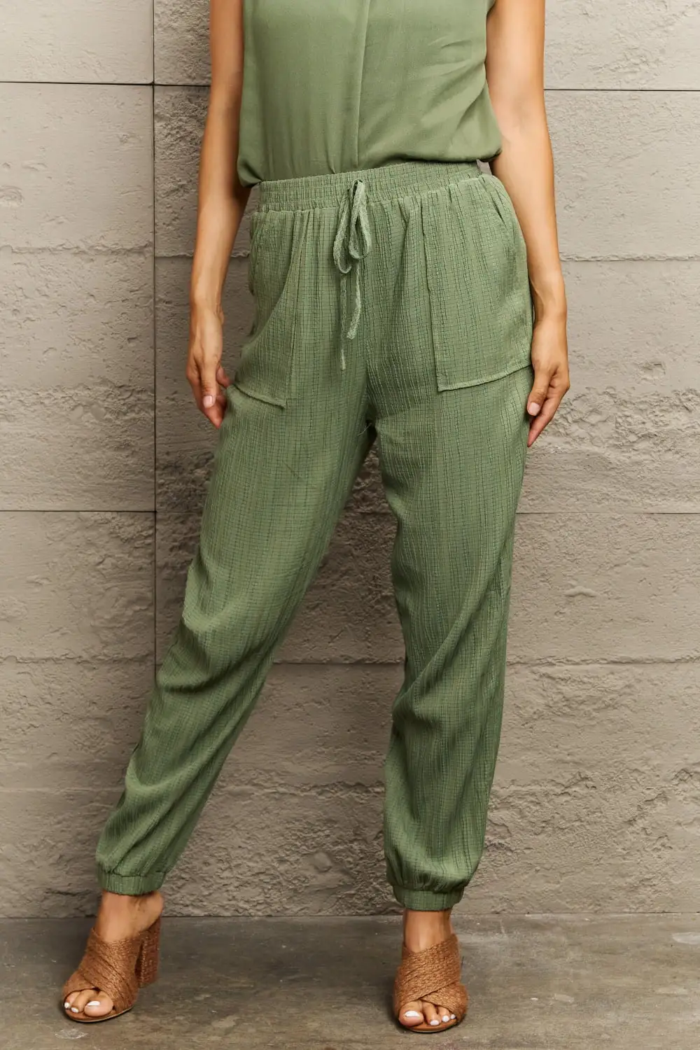 Tie Waist Long Pocket Pants