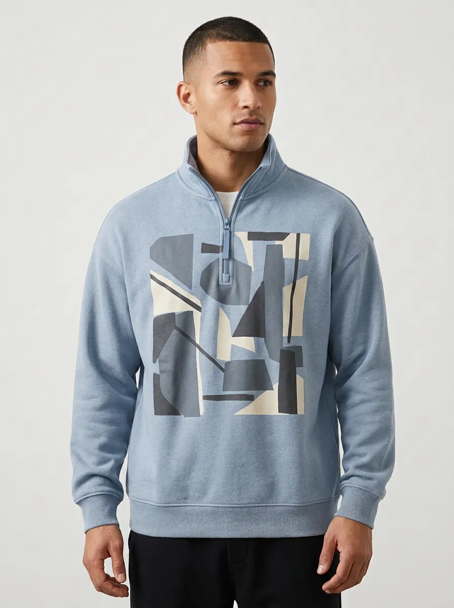 Modern Half-Zip Geometric Abstract Men's Half-Zip Sweatshirt