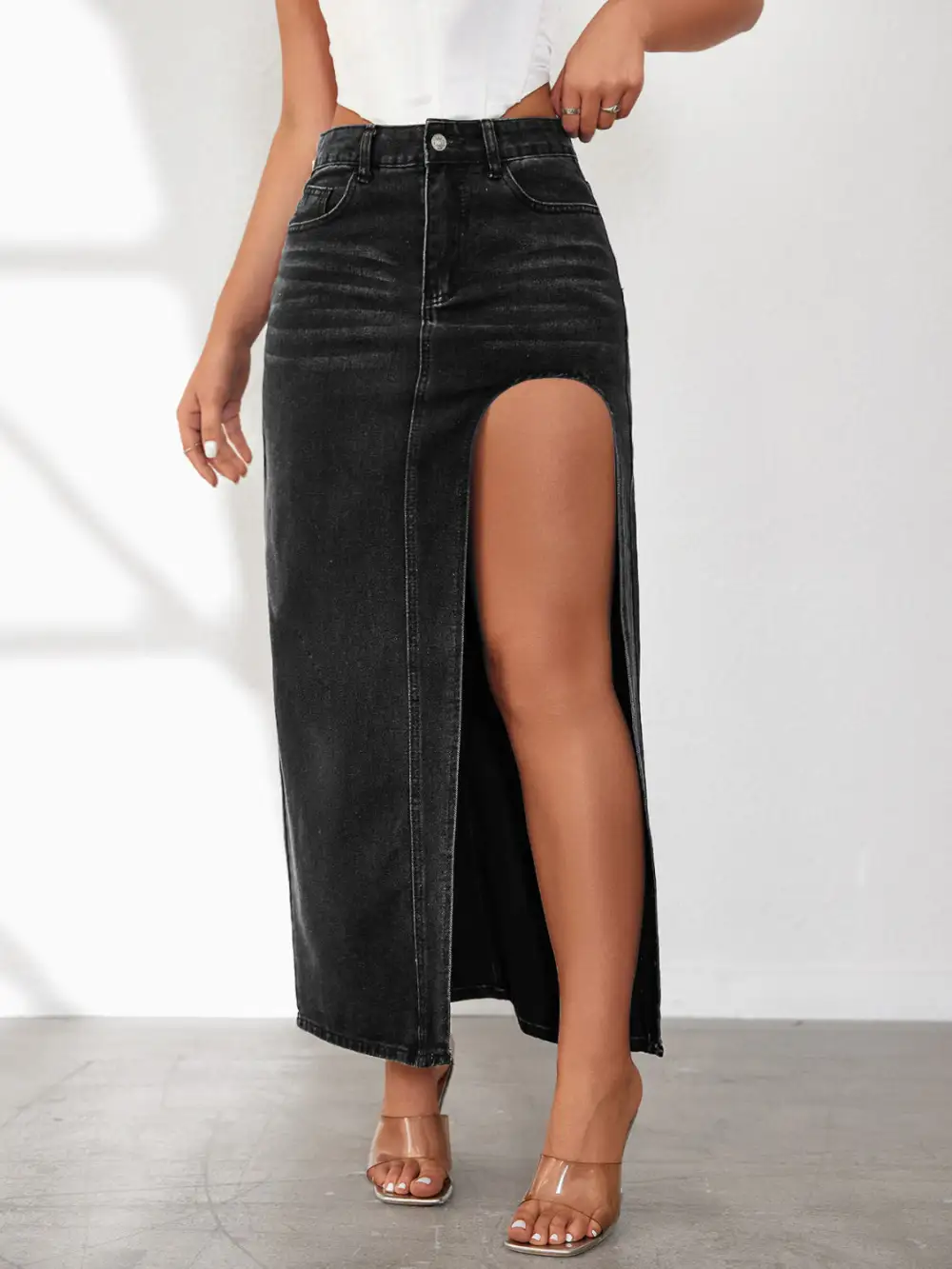 Denim Side Slit Skirt