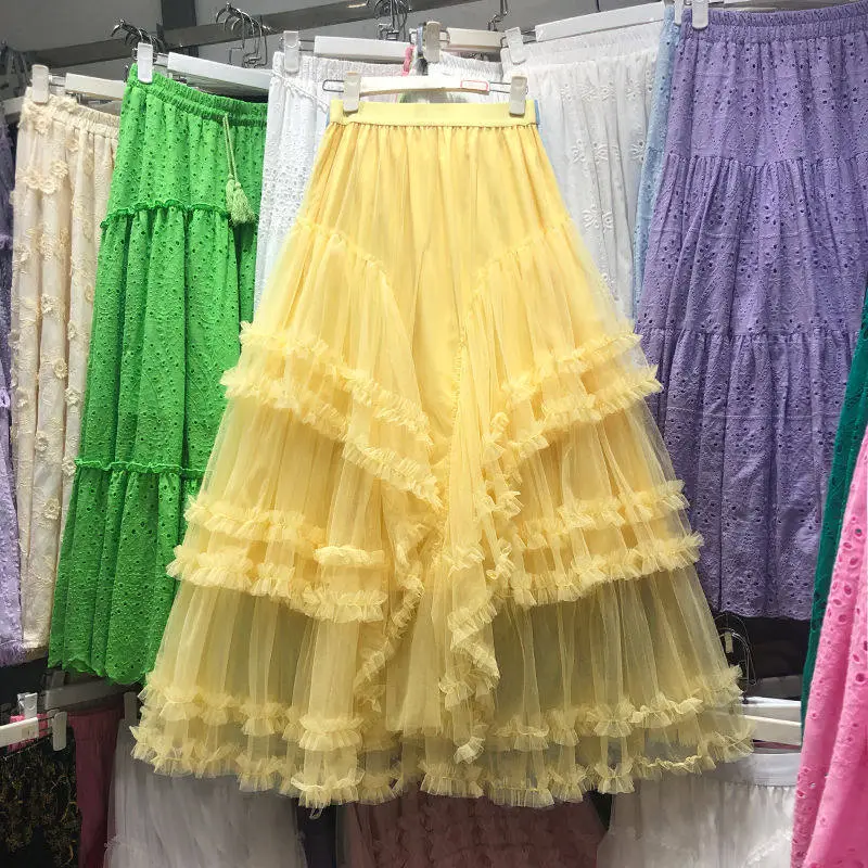 Layered Midi Skirt With Mesh Panel