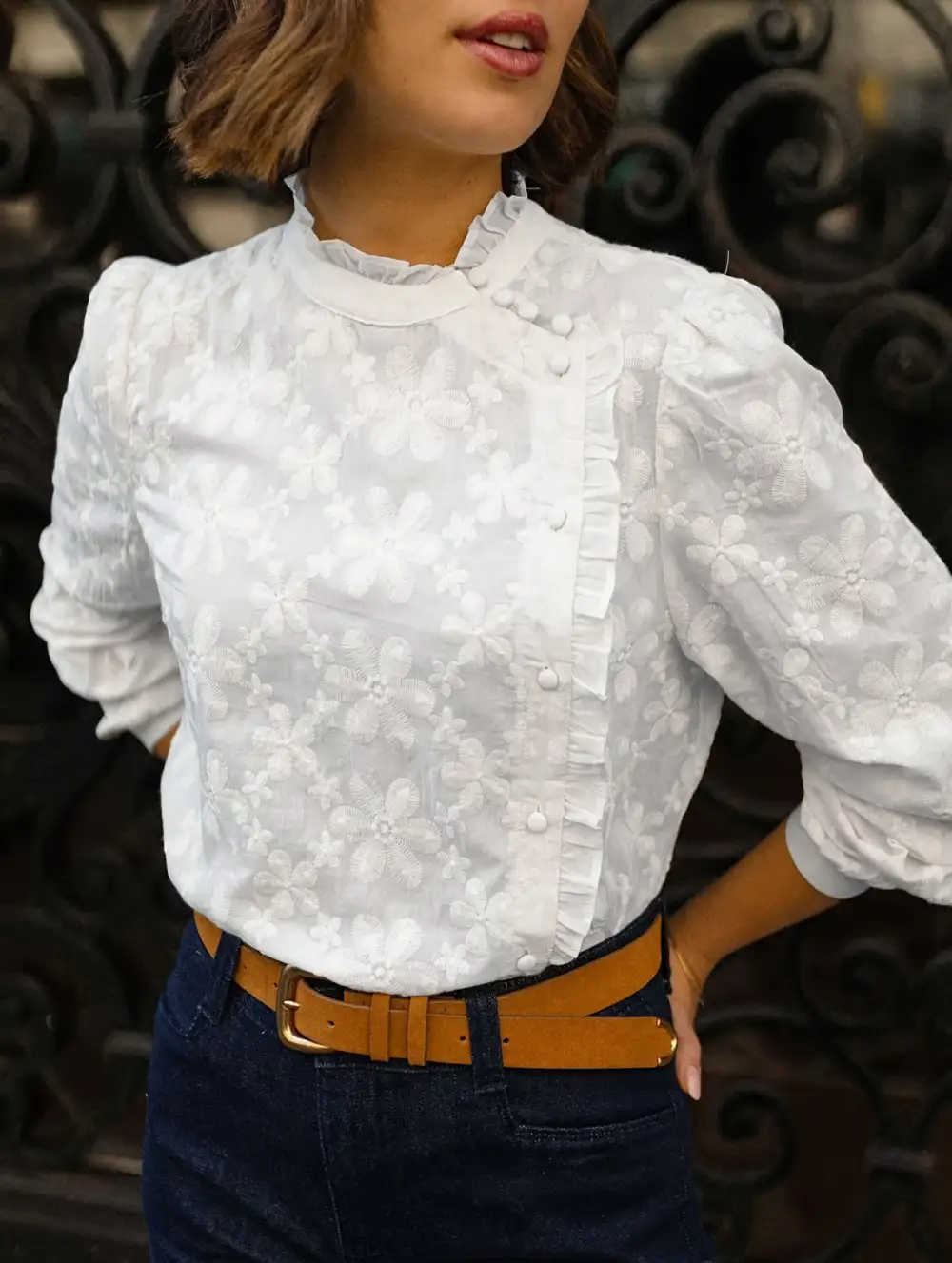 Crew Neck Puff Sleeve Top
