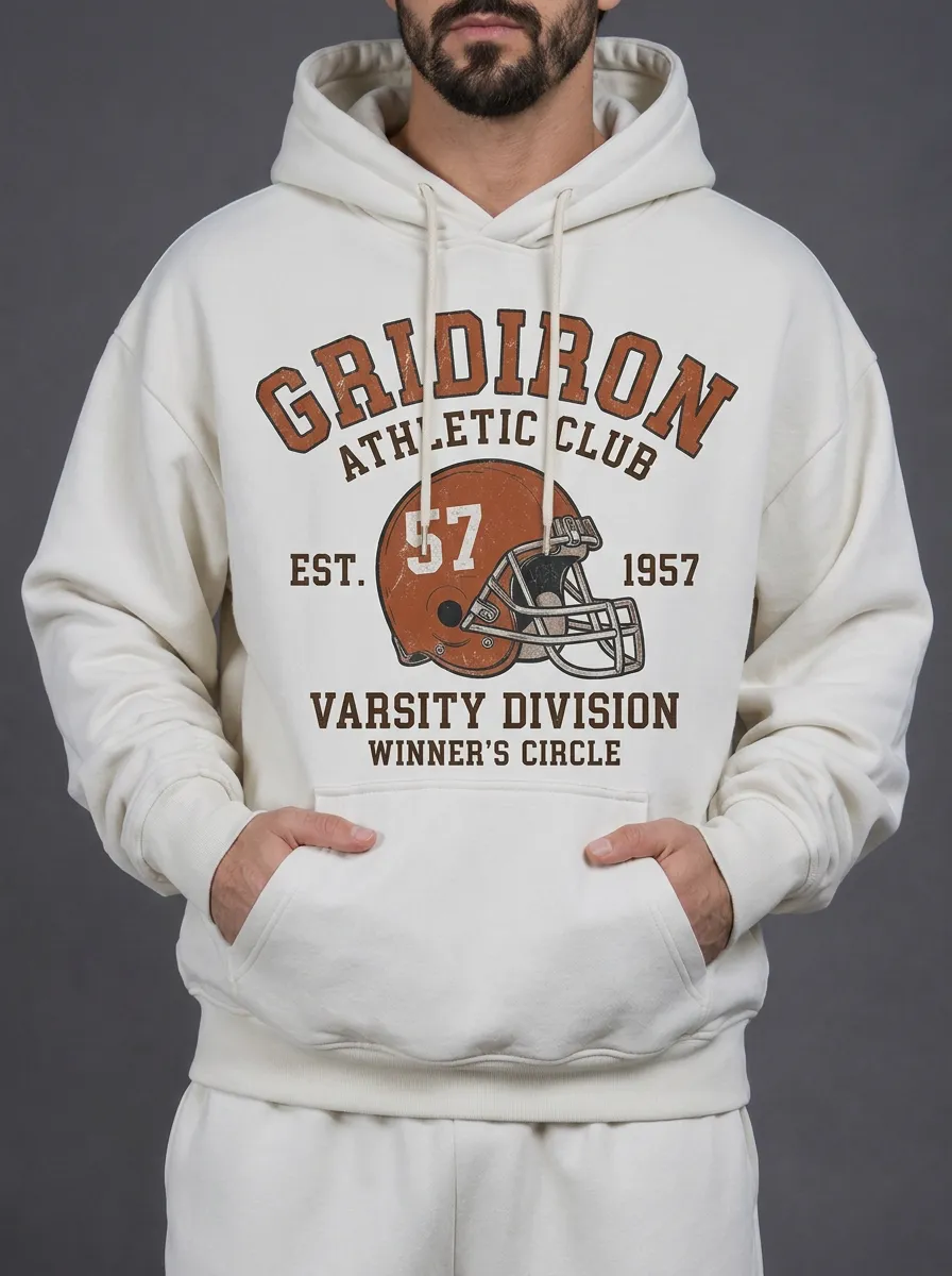 Men's American Football Gridiron Helmet Varsity Printed Hoodie