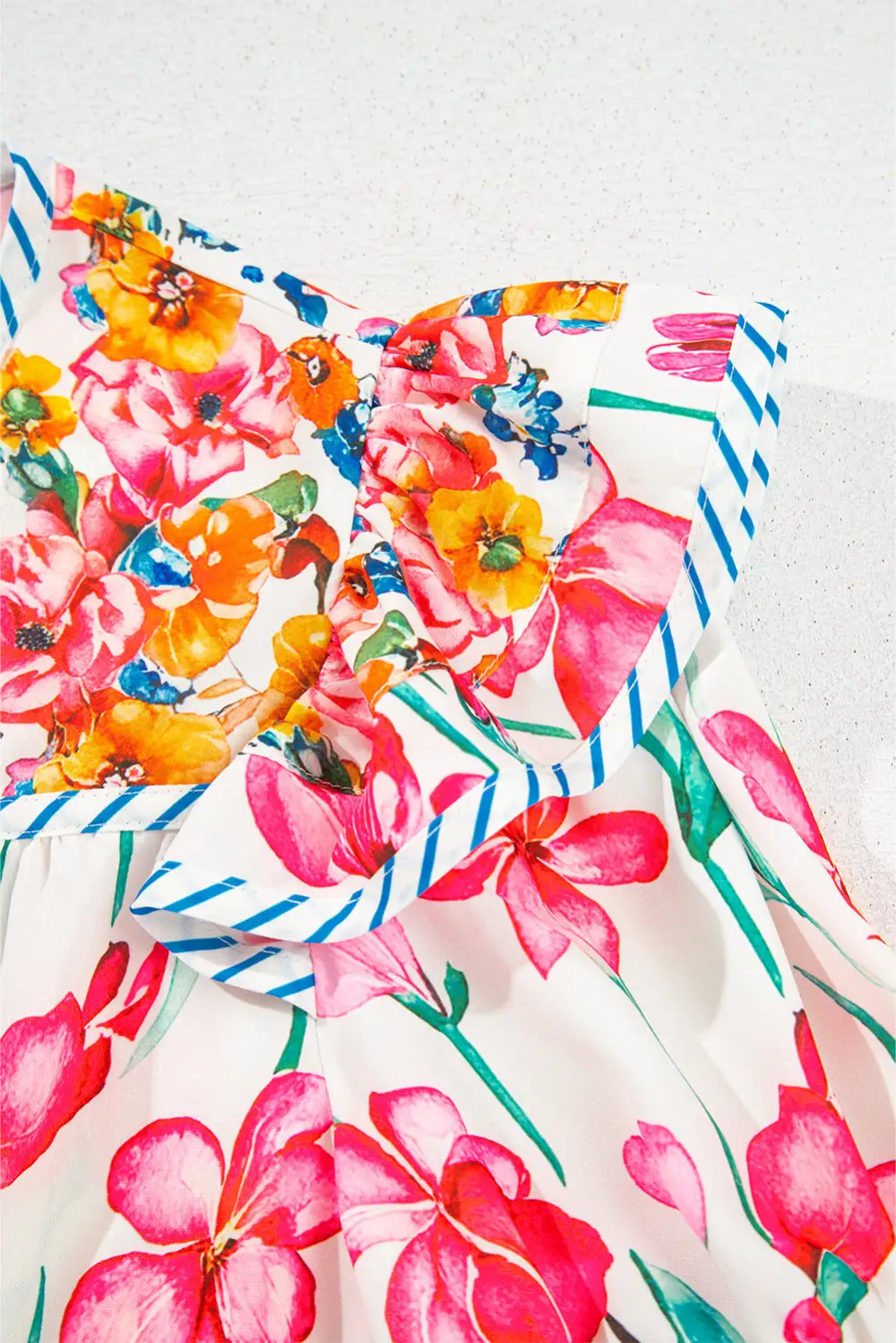Softly Styled Striped Floral Short Sleeve Blouse