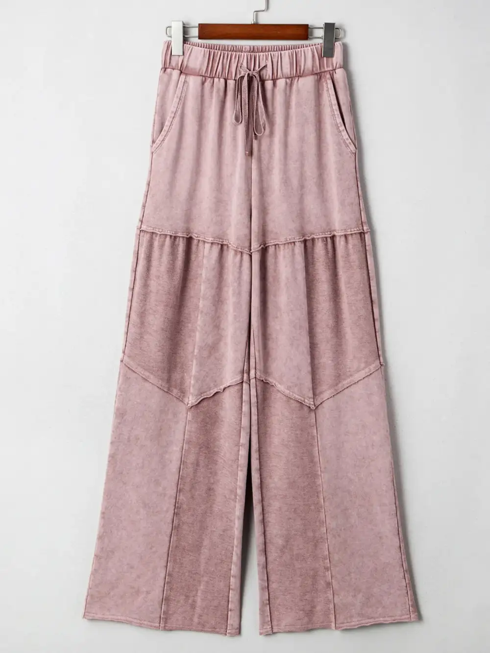 Wide Leg Drawstring Patchwork Mineral Wash Pants