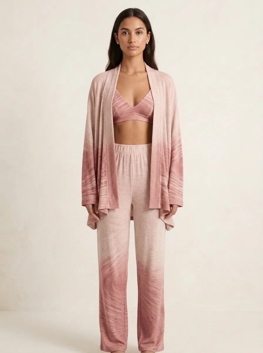 Ombre Open Front Cardigan Lounge Set