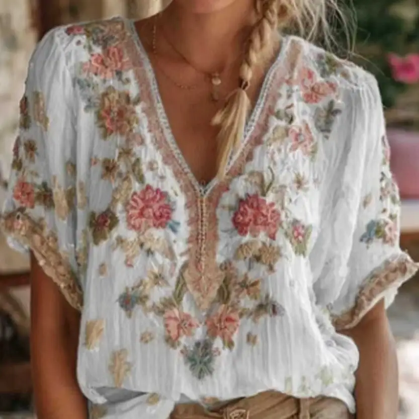Artistic V-Neck Short Sleeve Top
