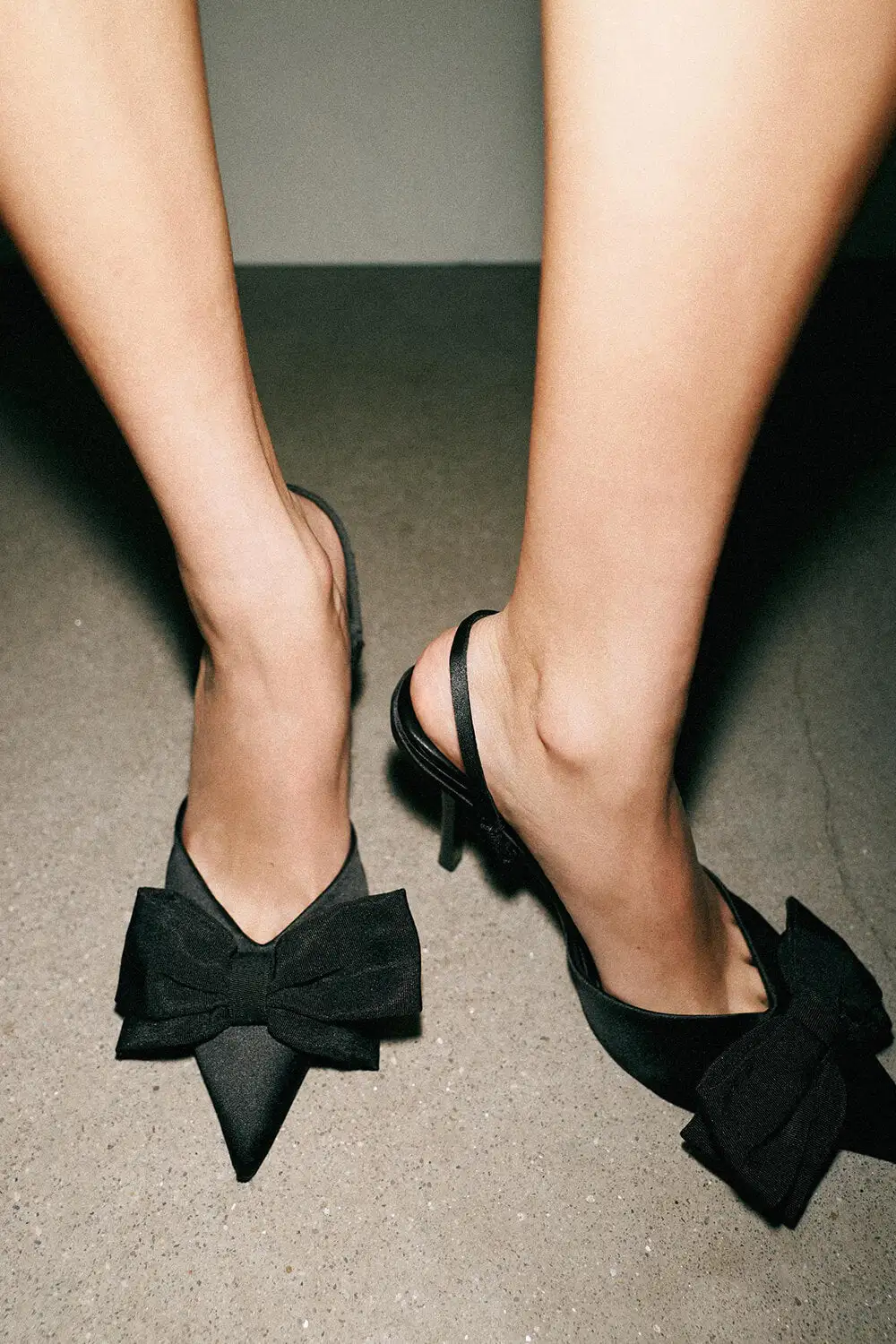 Bow Satin Pointed Toe Slingback