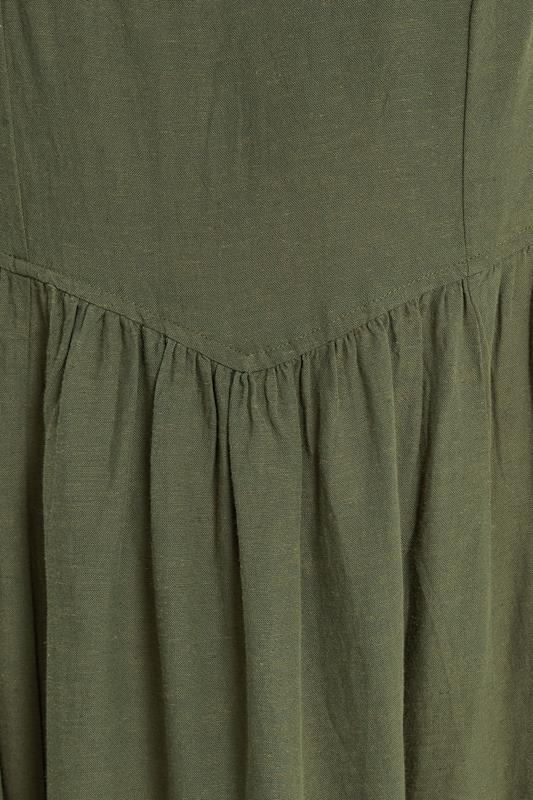 Khaki Green Sleeveless Linen Midi Dress detail 4