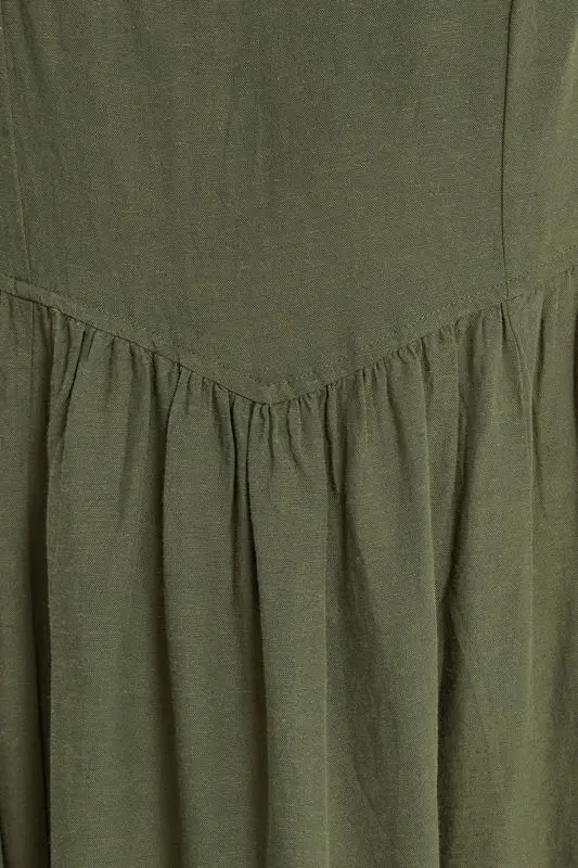 Khaki Green Sleeveless Linen Midi Dress