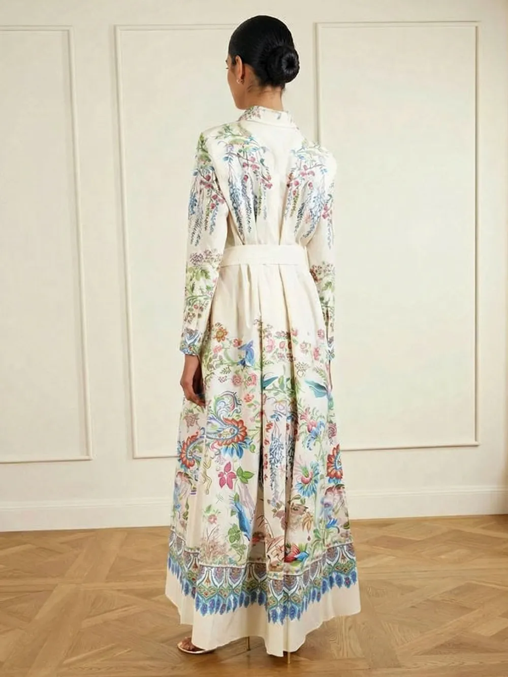 Print Sleeve Shirt Maxi Dress