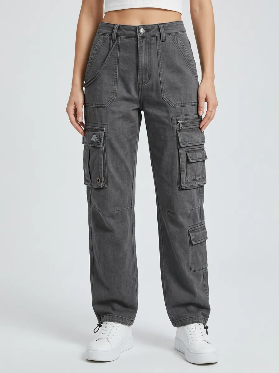 Minimal Utility Style Multi Pocket Look Women's Multi Pocket Cargo Pants