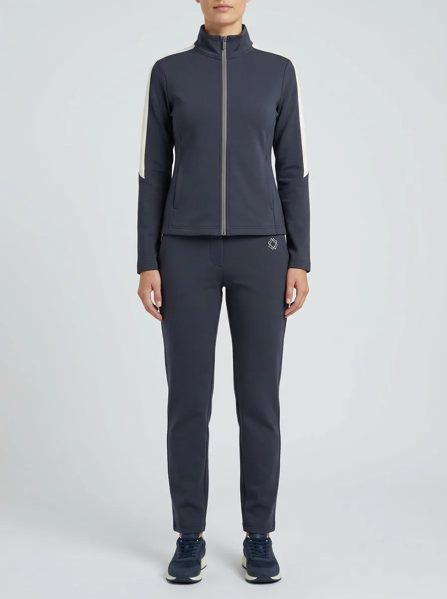 Women's Charcoal Contrast-Panel Zip Track Set