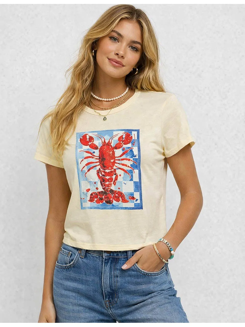Lobster Chic Pullover Short Sleeves Crop T-shirt