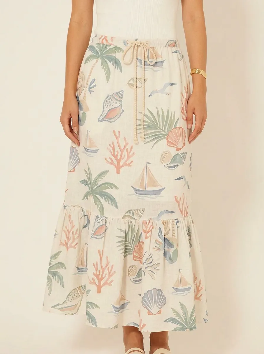 Women's Beach Vacation Tropical Seashell Sailboat Printed Skirt