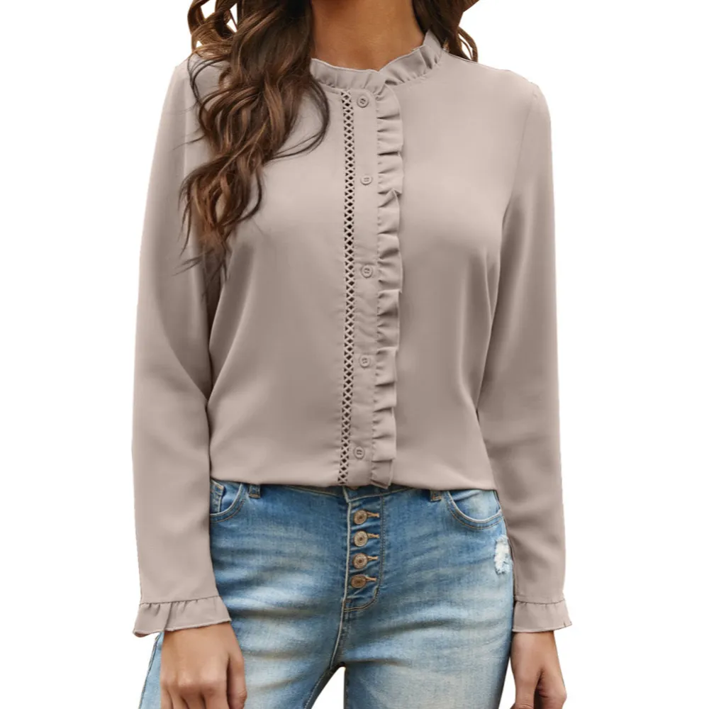 Frilled Neckline Buttoned Shirt