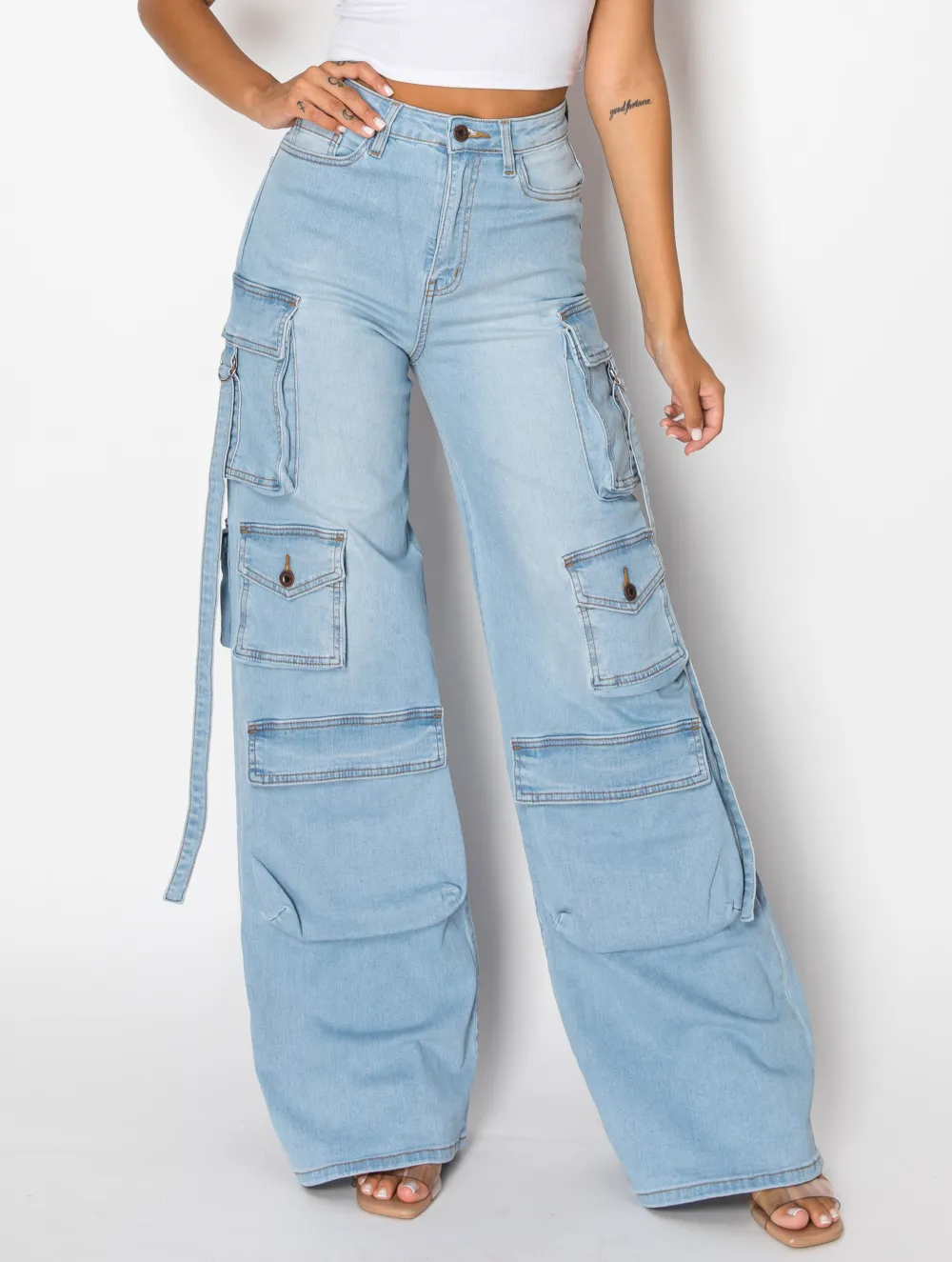 High-Rise Straight-Leg Cargo Jeans