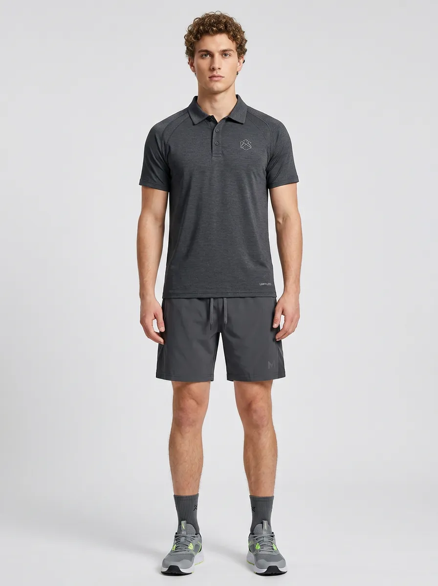 Men's Athletic Sports Logo Printed Polo Shirt and Shorts Set