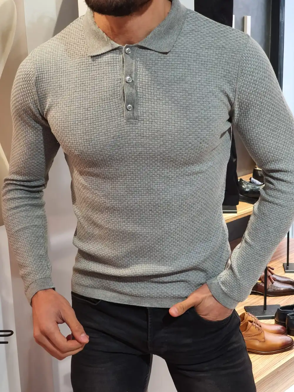 Polo Collar Slim Fit Knit Sweater