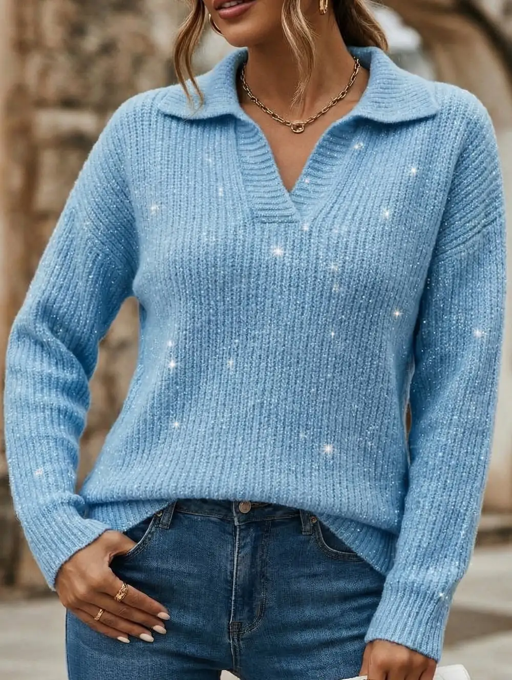 Long Sleeve Top with Sparkly Sweater