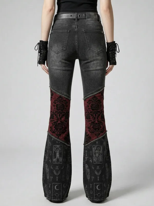Dark Skull Rose Tarot Look Women's Gothic Flare Pants