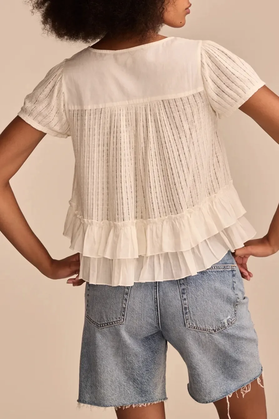 White Smocked Lace Tee