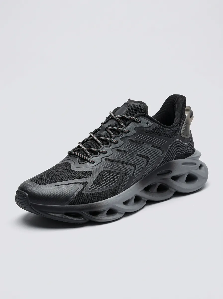 Men's Black Sport Tech Black Mesh Athletic Sneakers