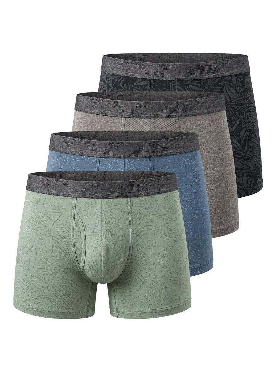Streetwear Tropical Leaf Detail Men's Four Pack Boxer Briefs