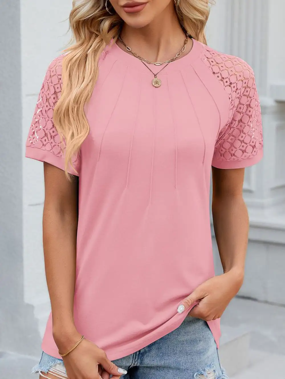 Lace Patch Crew Neck Tee