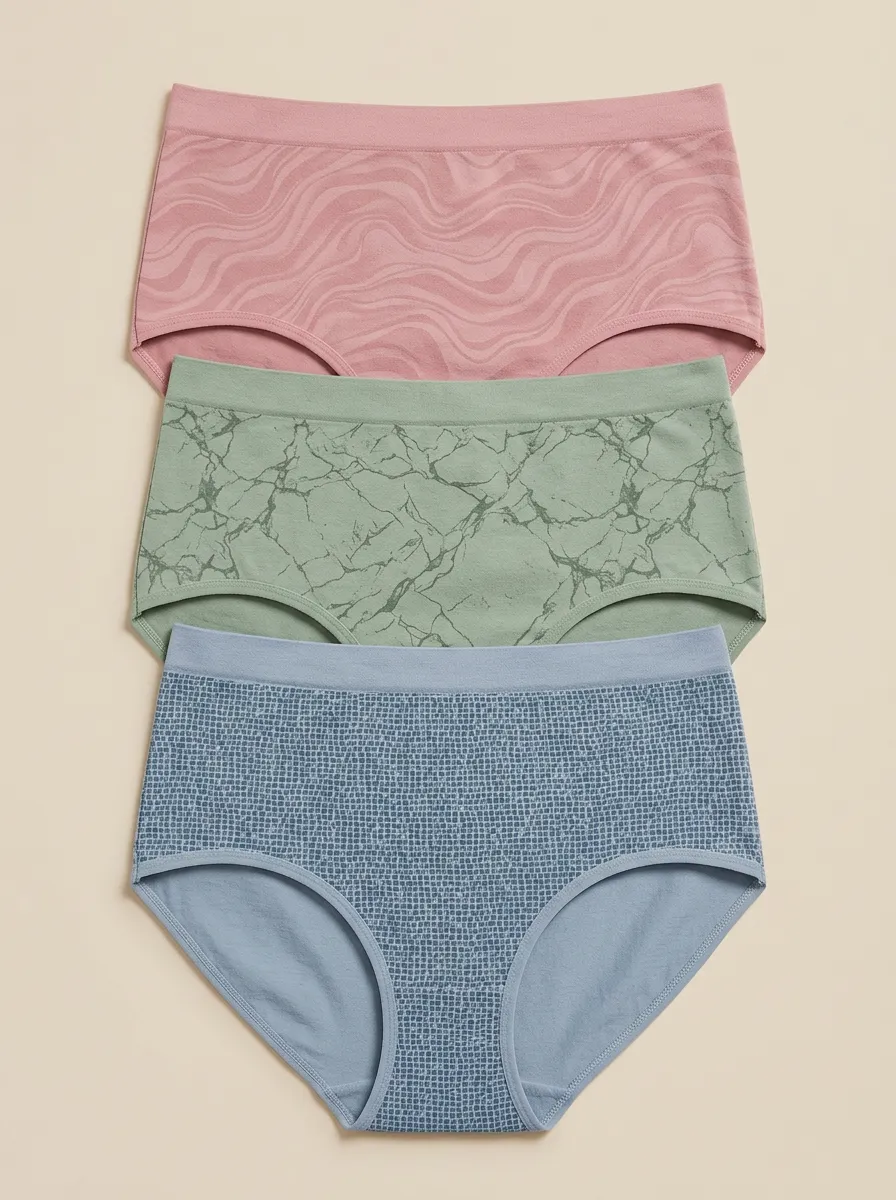 Women's Abstract Pattern Marble Grid Printed Three-Pack Briefs