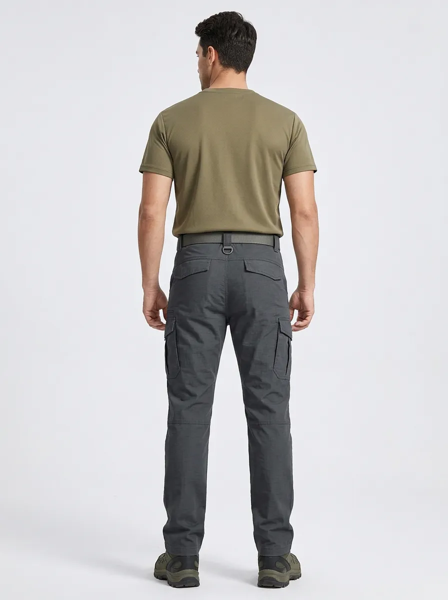 Men's Charcoal Grey Multi-Pocket Tactical Cargo Cargo Pants