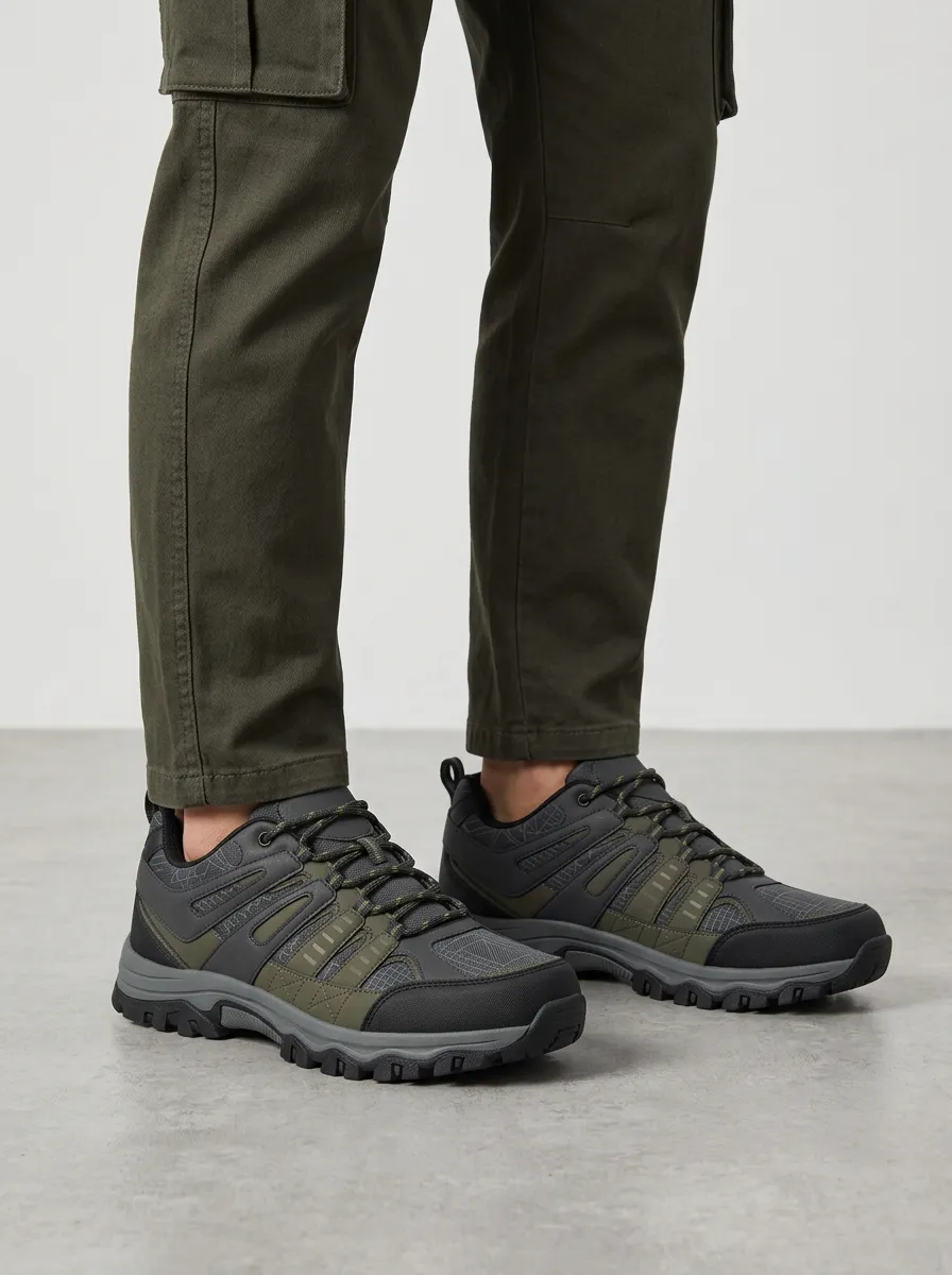 Men's Outdoor Hiking Tactical Grid Pattern Print Shoes
