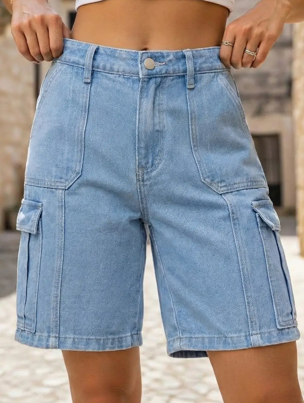 Casual Multi-Pocket Denim Shorts