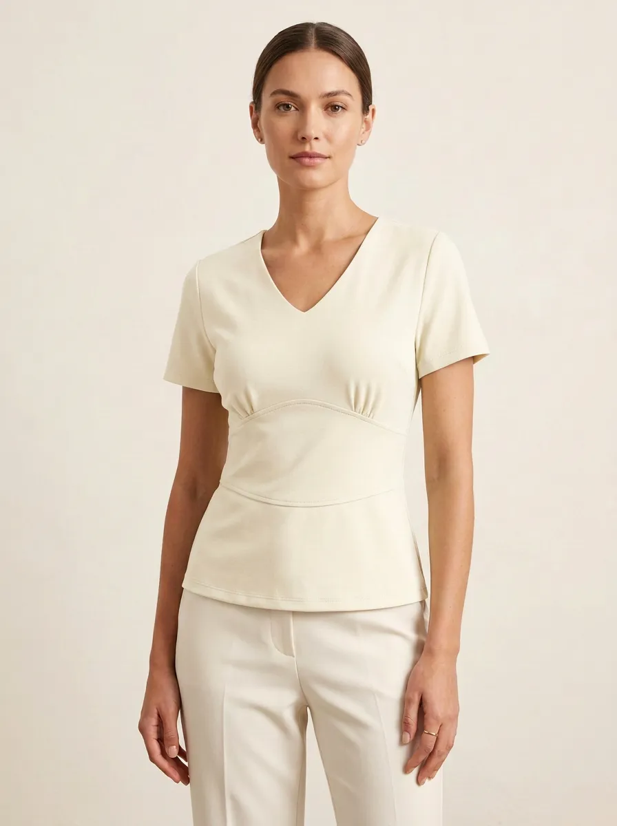 Peplum V-Neck Waist-Ruched Peplum Top