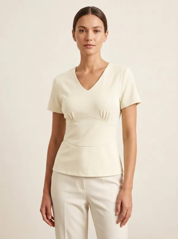 Peplum V-Neck Waist-Ruched Peplum Top