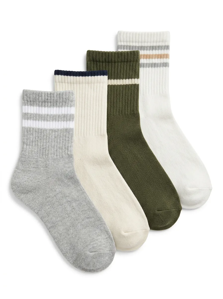 Striped Ribbed Men's Four-Pair Long Socks