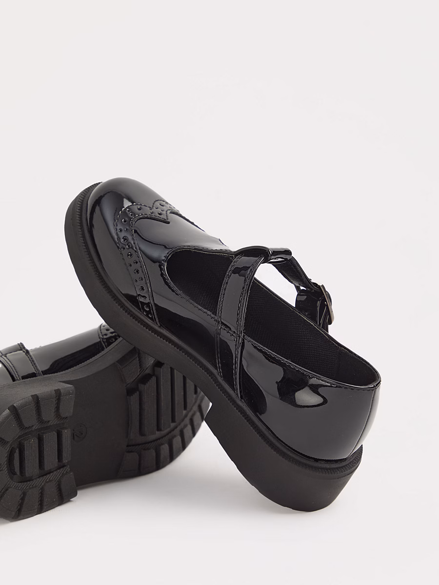 Black Patent T-Bar School Shoes detail 1