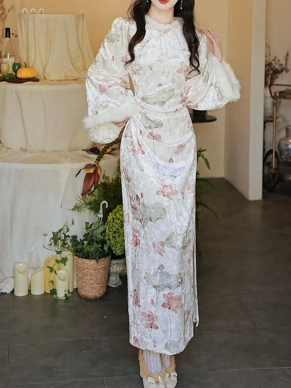 Velvet Cheongsam Cheongsam Maxi Dress