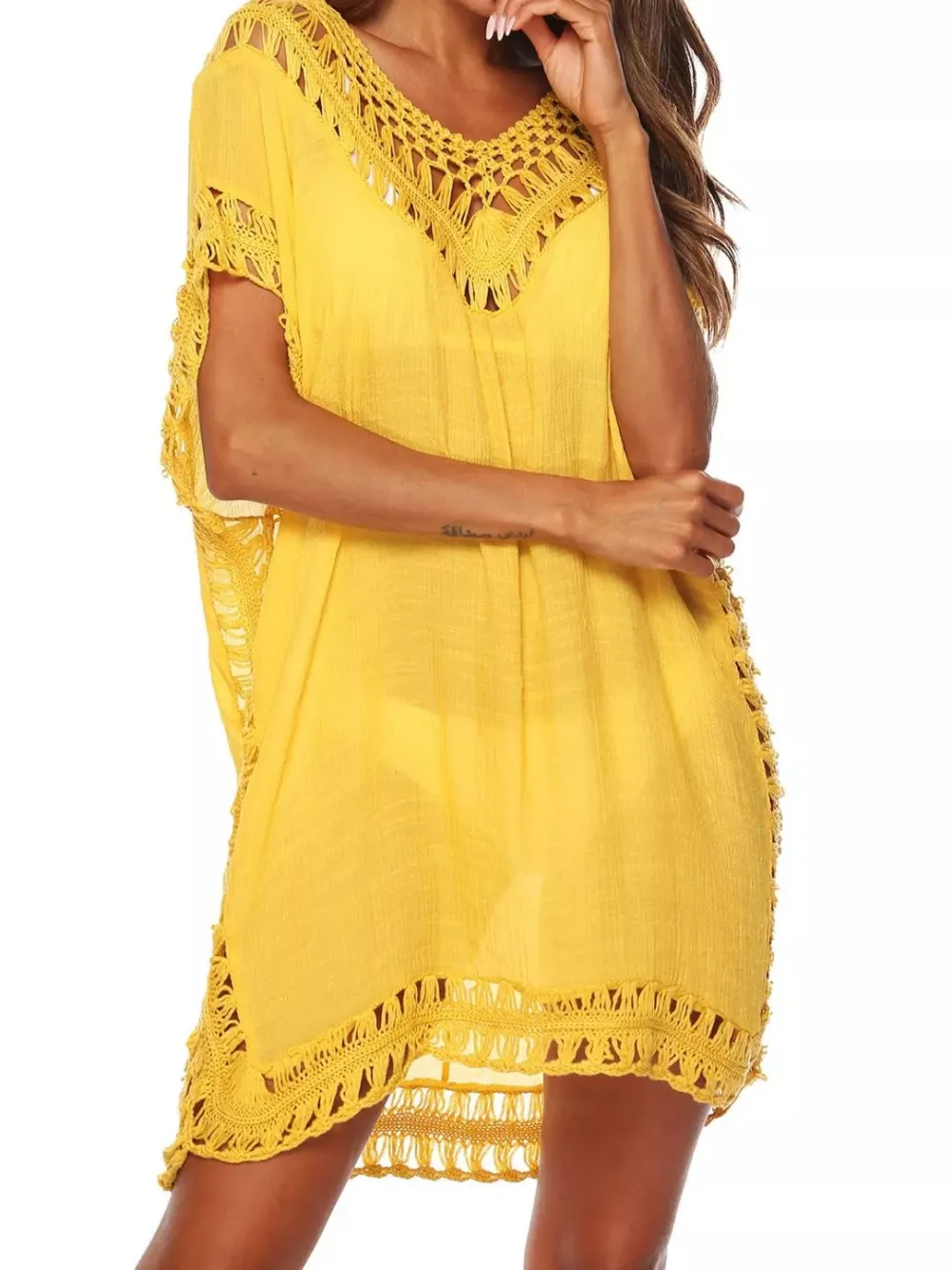 Crochet Trim V-neck Cover-up Dress