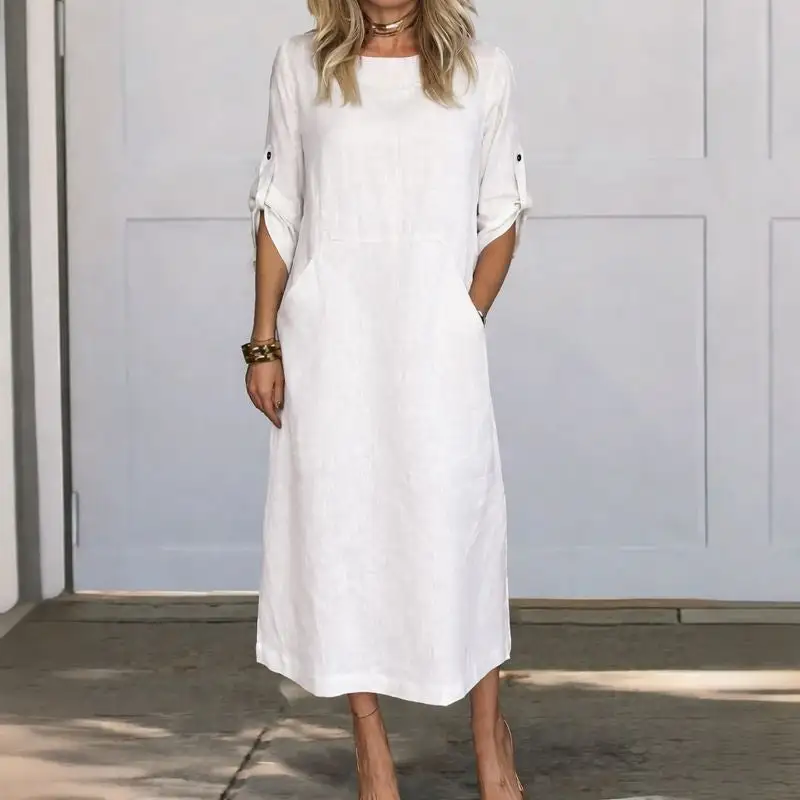  Breezy Loose Fit Pocket Midi Dress