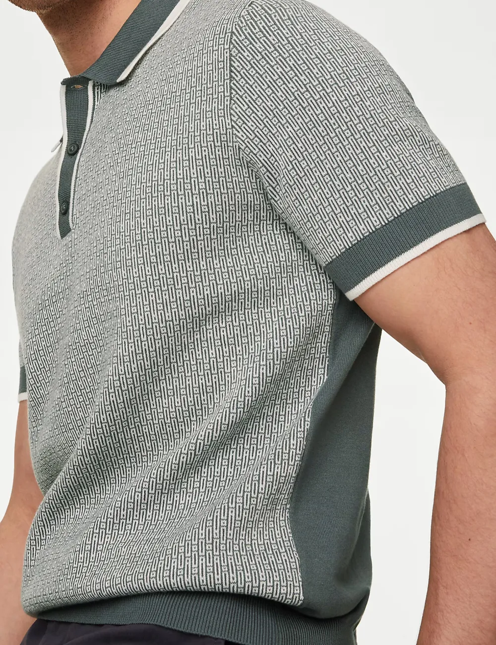 Men's Green Contrast Collar Knit Polo Shirt