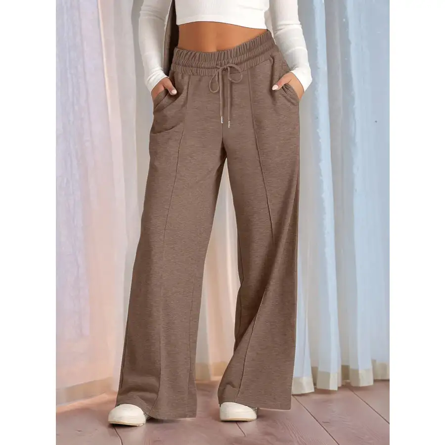 Full Size Drawstring Relaxed Fit Wide Leg Pants Plus Size